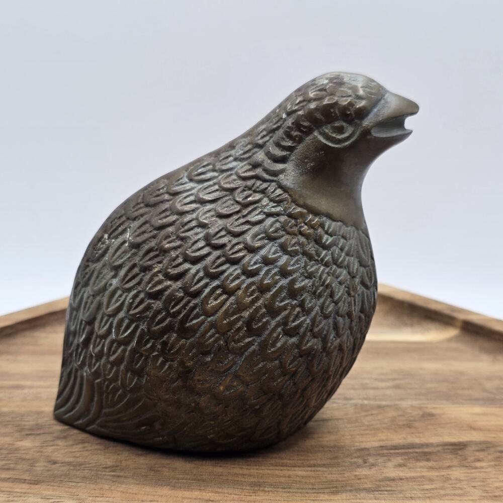 Vintage Brass Quail Partridge Bird Figurine 4" MCM Cottagecore Paperweight